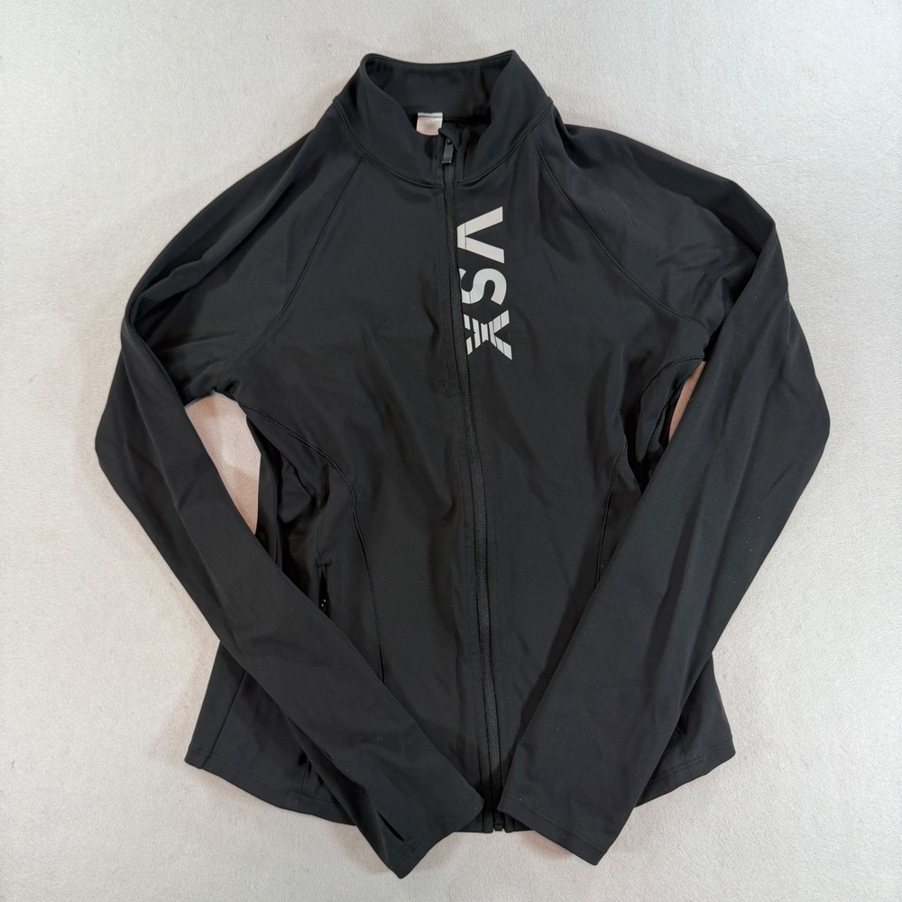 VSX Victoria's Secret‎ Sport Track Jacket Black Full Zip Thumbholes Womens M